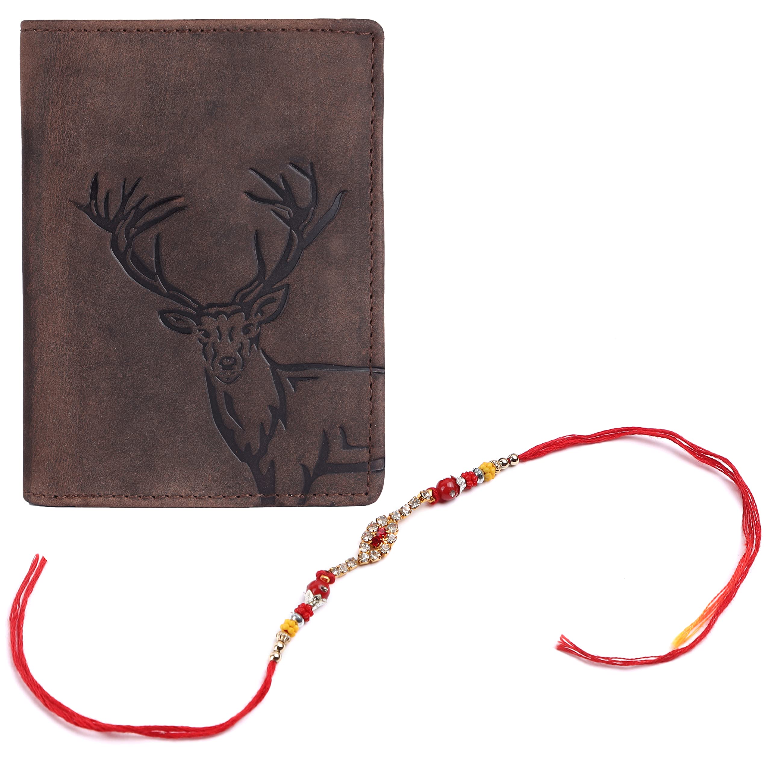 Rakhi Gift Hamper for Brother – Alex Brown Leather Wallet, keyring and Rakhi Combo Gift Set for Brother/Men-image-24