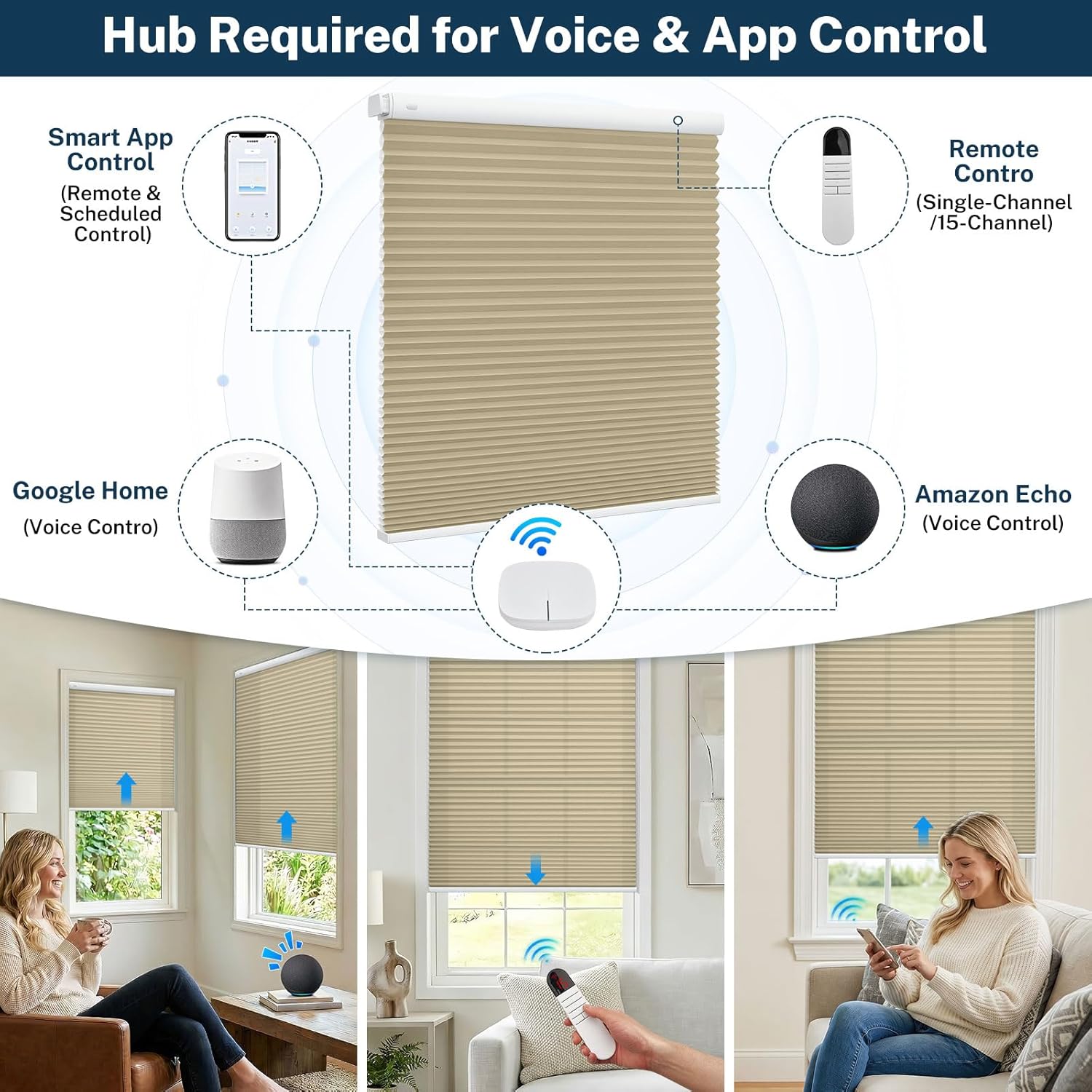 Motorized No Drill Cordless Cellular Shades, 1.5" Smart Electric Honeycomb Blind with Remote Control, Automatic No Drill Cellular Shades for Home and Office Indoor Window, Light filtering Brown