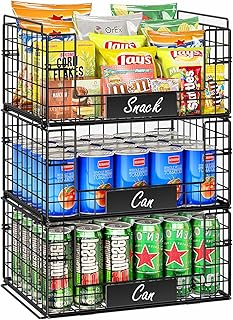 JKsmart 3 Pack XXL Stackable Wire Baskets with Handles for Pantry Storage and Organization, Fruit and Vegetable Basket with Name Plates, Metal Storage Bins for Snack Can Fruit Veggies, XXL