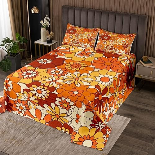 Castle Fairy Colcha de flores bohemias tamaño individual, juego de ropa de cama floral vintage de los años 70 para habitación de niños, decoración