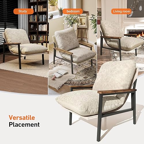 Vista 5 de Big Leaf Cloud - Silla decorativa de doble cara para sala de estar con reposabrazos de madera de acacia y marco de metal resistente, silla