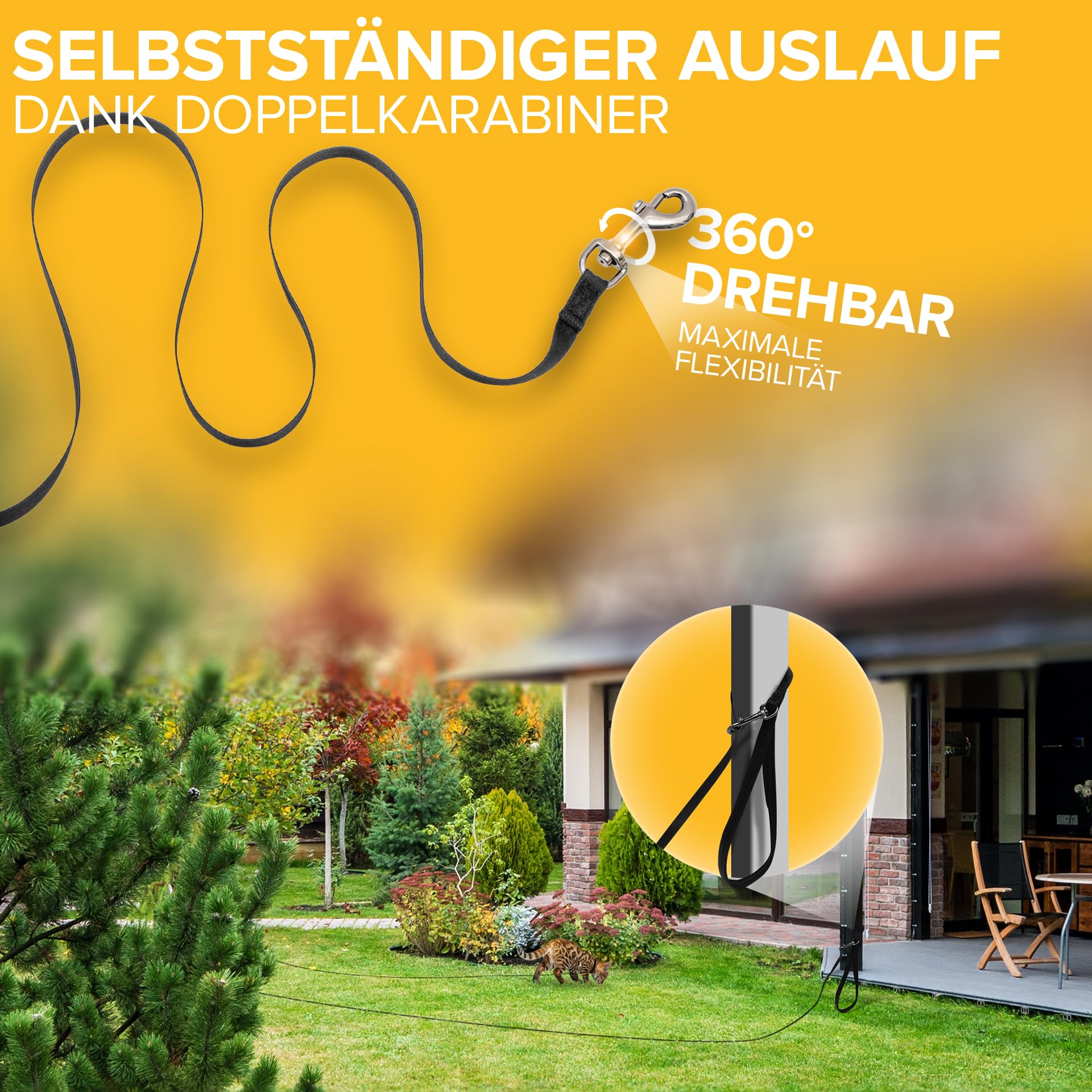 Tierhood Schleppleine 10m / 15m für Katzen und kleine Hunde - cat Leash - Leine für kleine Hunde - Schleppleine Hund - Katzenleine mit Handschlaufe - Katzenleine lang - Größe: 10m