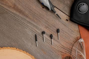 Kutzall 4-Piece Rotary Burr Kit - 18 Shaft, Very Coarse - Wood Carving Bits for Dremel, Foredom, Ryobi, DeWalt, Milwaukee Tools - Structured Tungsten Carbide