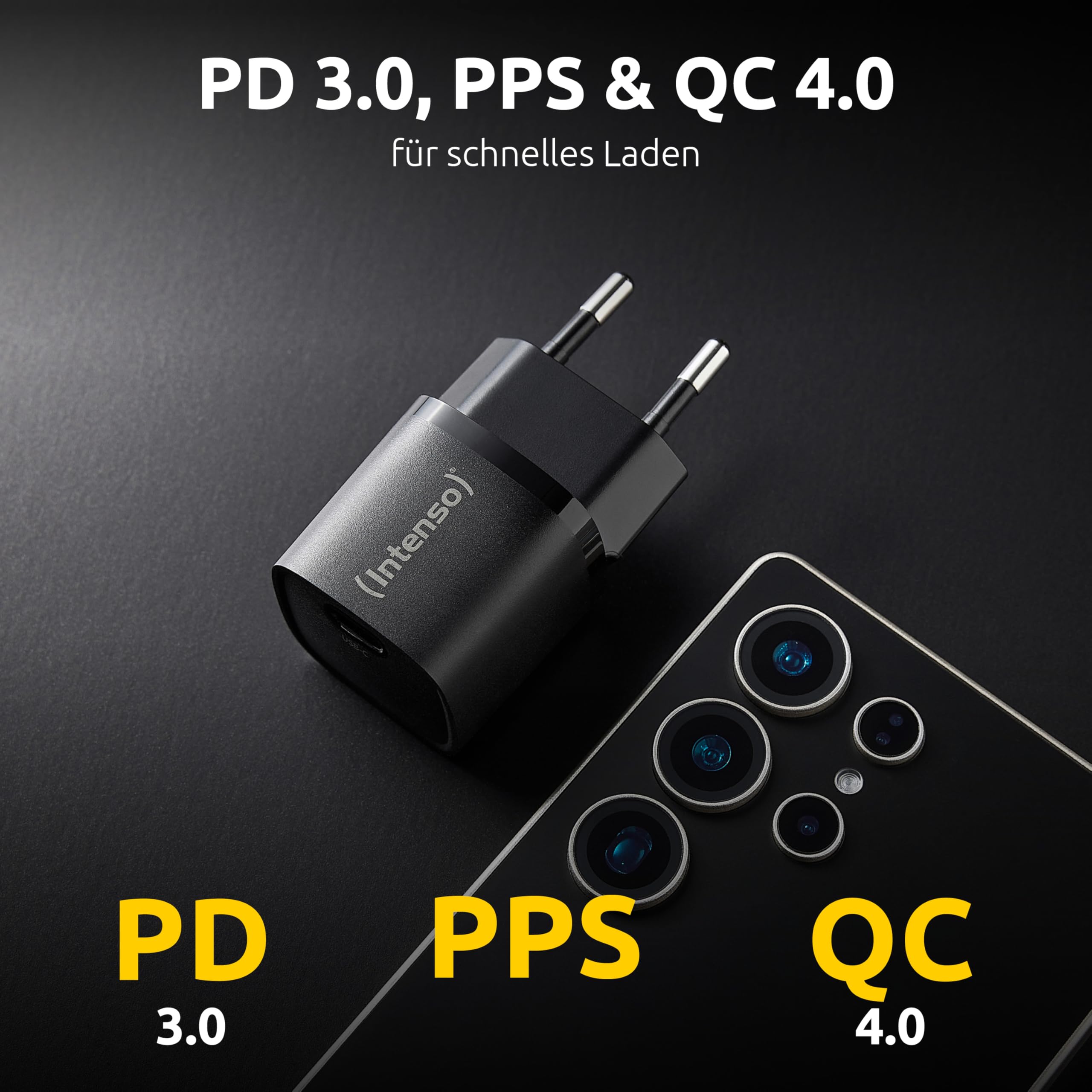 Intenso Adapter zasilania W30C² GaN, USB-C zasilacz sieciowy o mocy 30 W i technologii GaN, czarny
