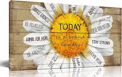 Decoración de pared inspiradora para dormitorio, póster inspirador para aulas, flores de margaritas amarillas, arte de pared listo para colgar,