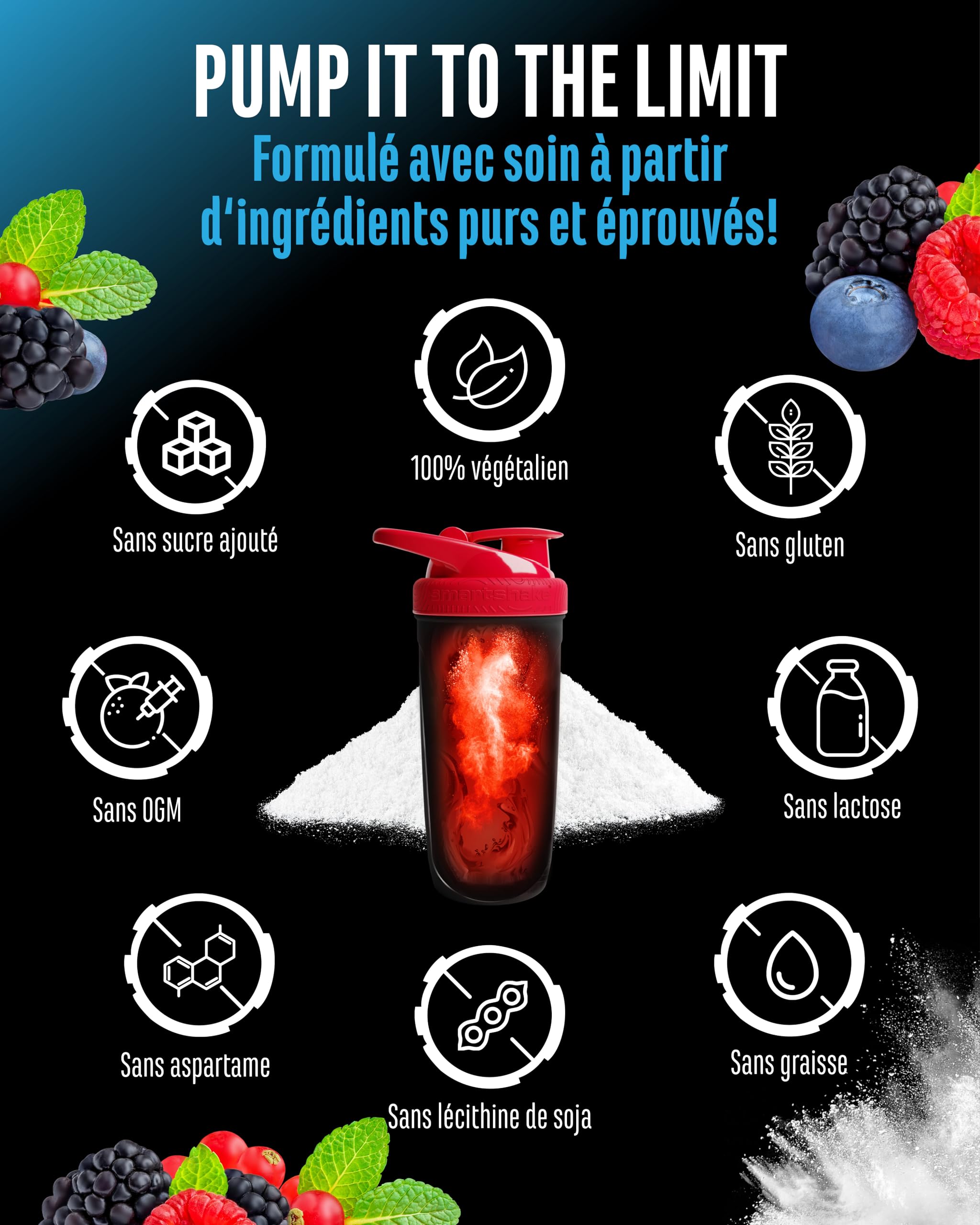 Pump it to the Limit - Pump Booster Sans Caféine - Avec OxyStorm®, Sabeet®, AstraGin®, Citrulline Malate & AAKG - Pre Workout Sans Stimulants pour un Pump Maximal - 450 g Wildberry
