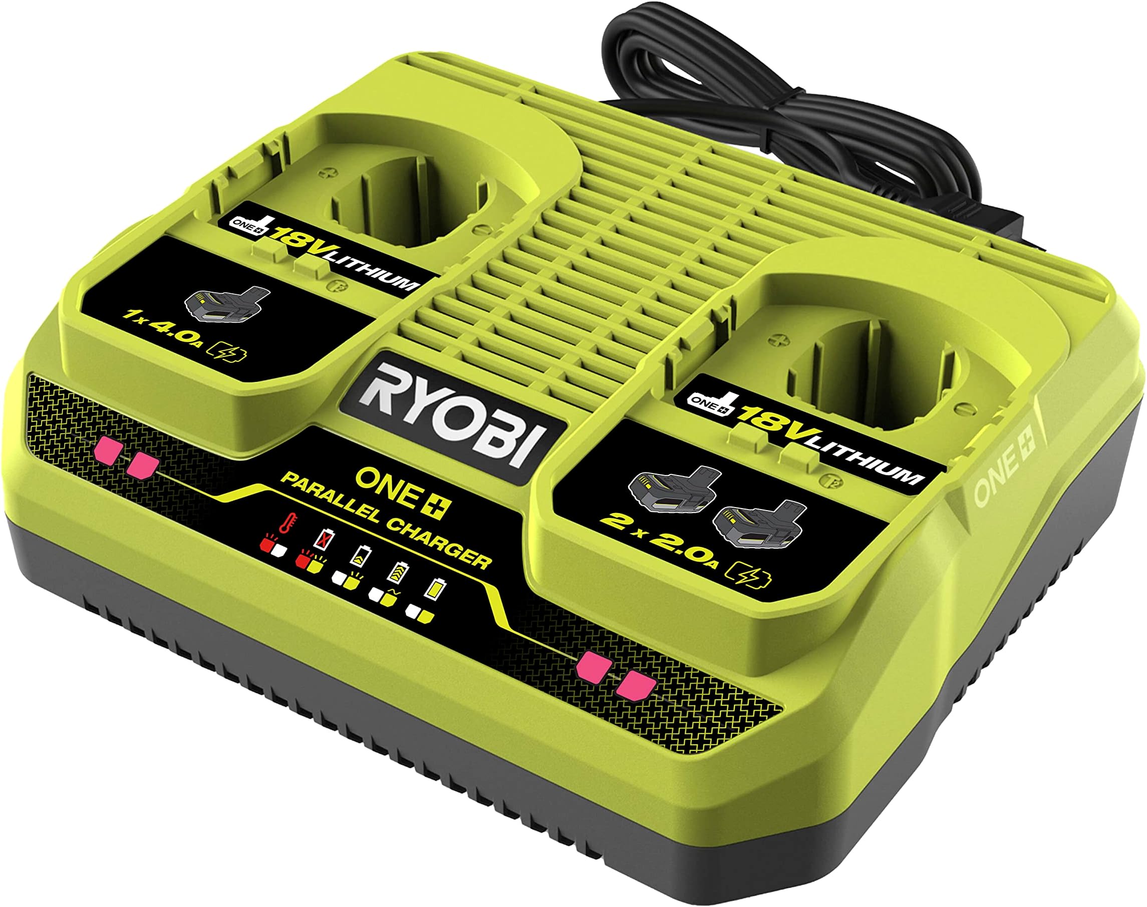 Ryobi - Dual 18 Volt ONE+ Lithium Wireless Charger Simultaneous: 2 Ports (4.0A & 2.0A) - RC18240