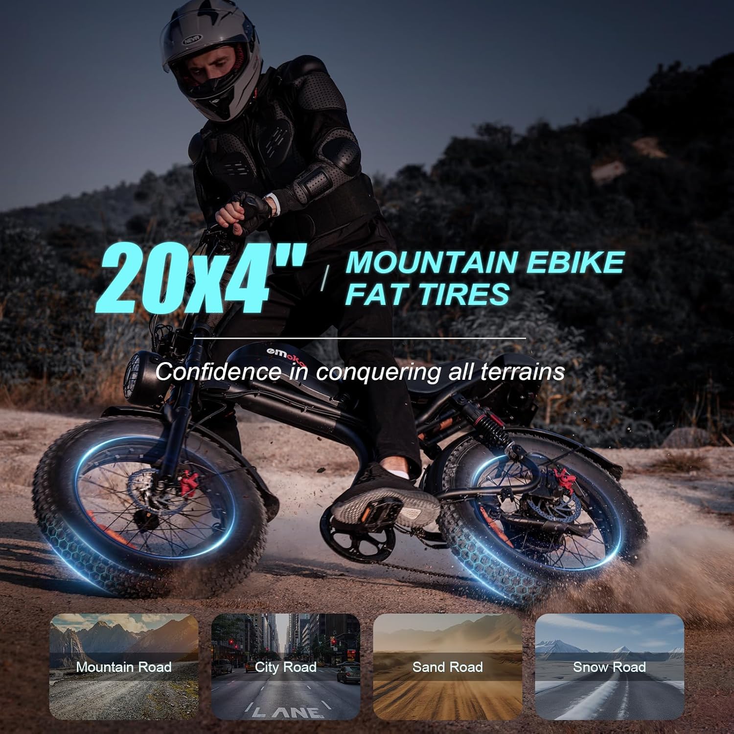 Electric Bike for Adults, 1500W/3000W Peak Motor 20" Fat Tire eBike, 48V 20Ah/23Ah Battery, 32/35MPH Full Suspension Electric Bicycle, Moped Style e Bike for Snow, Mountains, Sand,Road
