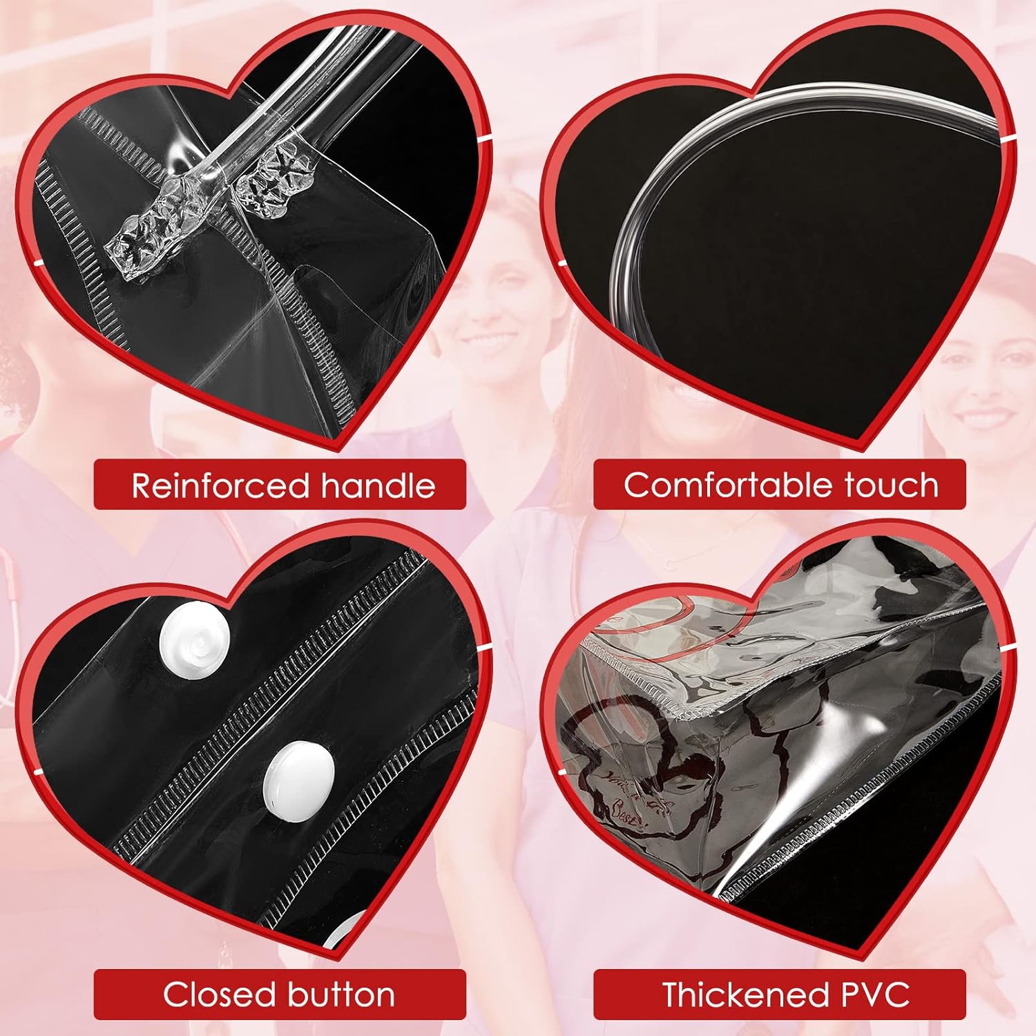 Thenshop 24 Pcs Nurse Week Gift Bag Bulk 7.8x7.8x3.15 Inch PVC Thank You Nurse Graduation Gift Bags with Handle - Stethoscope Design, 2026 Nursing for Cna Doctor Medical Hospital Party Supplies(Heart)
