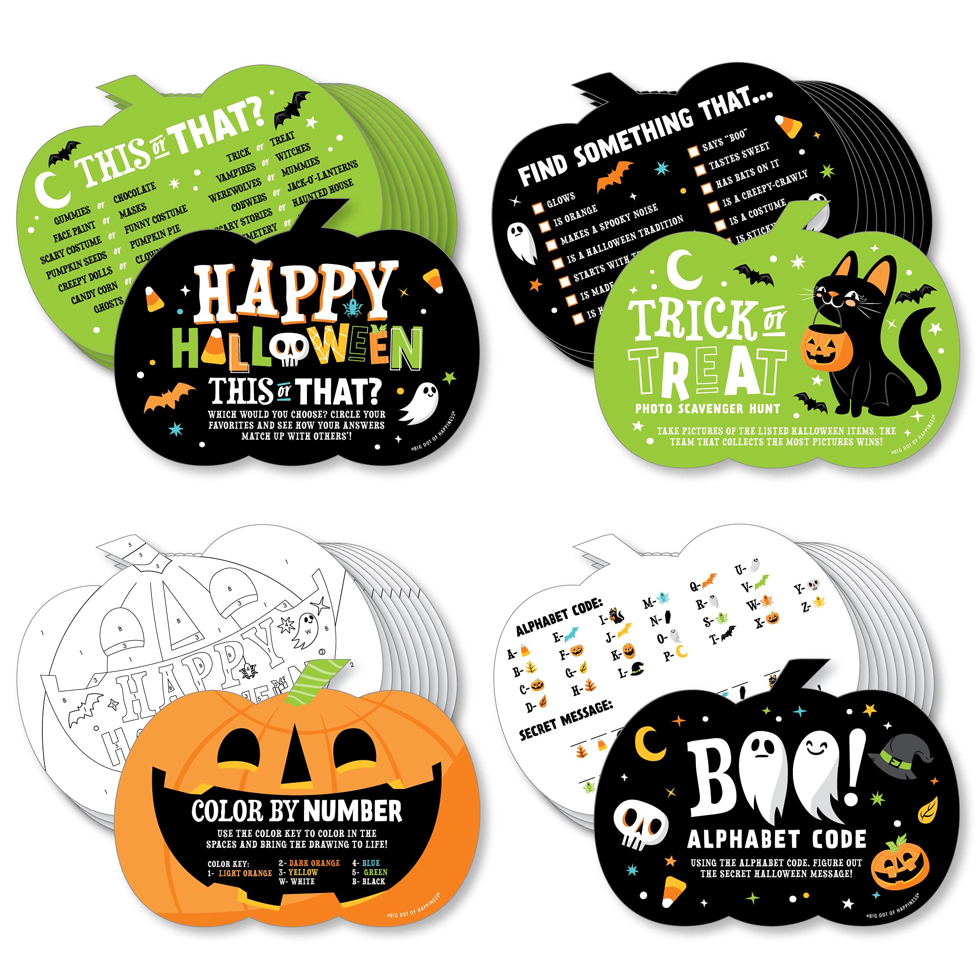 Amazon.com: Big Dot of Happiness Jack-O'-Lantern Halloween - 4 Kids  Halloween Party Games - 10 Cards Each - Gamerific Bundle : Home & Kitchen