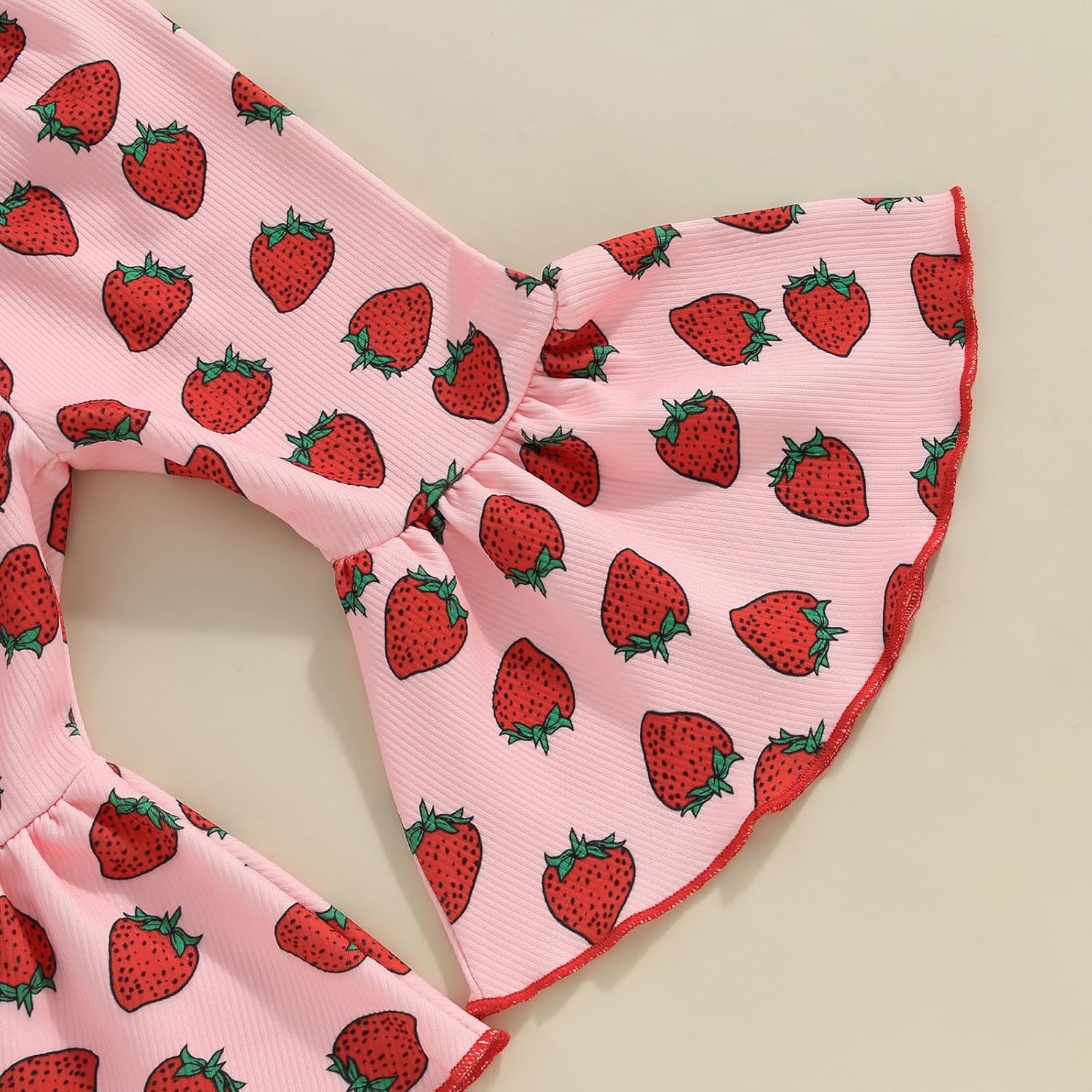 Honganda Fashion 2Pcs Toddler Baby Girl Strawberry Outfit Set Ruffle Short Sleeve Crop Top Flared Pants Summer Knit Clothes - Image 7