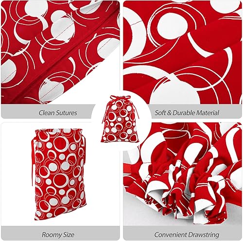 Miniatura 3 de MIMIND 6 bolsas de regalo de Navidad con cordón, tela de algodón rojo y blanco, bolsas de regalo de Navidad, bolsas reutilizables para fiestas de
