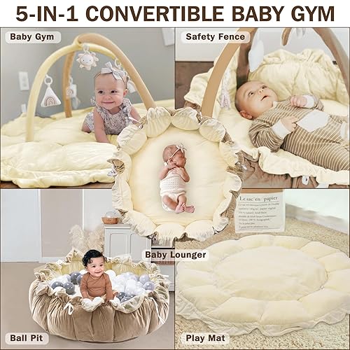 Miniatura 2 de Gimnasio convertible 5 en 1 para juegos para bebés con 6 juguetes, tapete para el desarrollo sensorial, centro de actividades para bebés desde