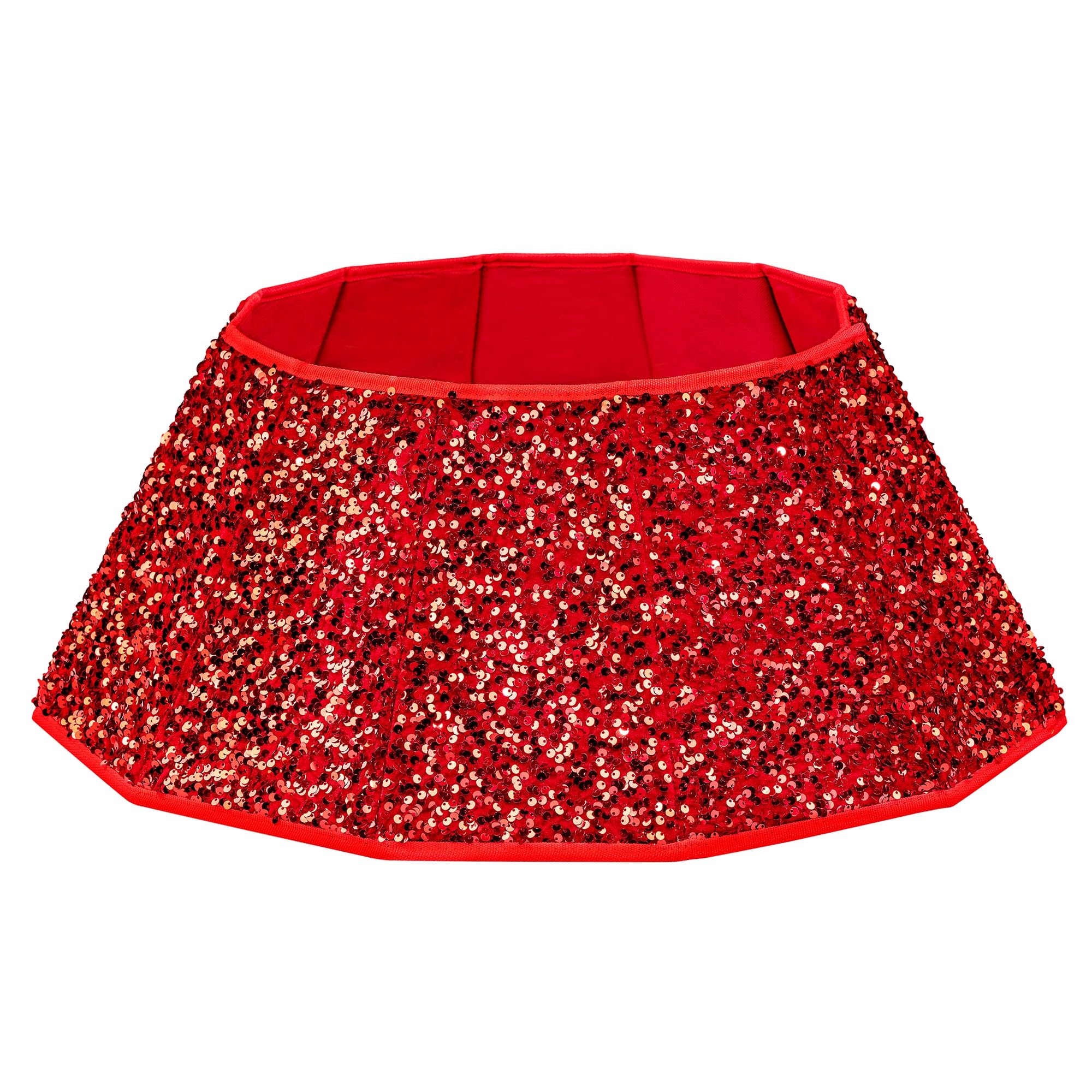 Cache-pied pour sapin de Noël pliable Blissun rouge rond à paillettes