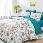DHSFKBE King Size Comforter Set, 7 Piece Bed in a Bag, Boho Aqua and Lilac Damask Medallion Print Comforter with Sheets, Soft Microfiber Complete Bedding Set for All Season (Aqua, King)
