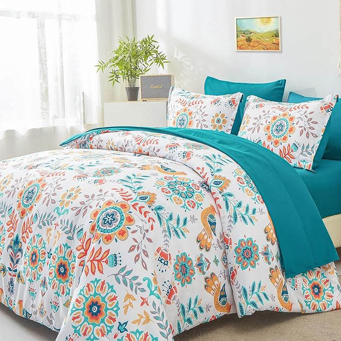 DHSFKBE Boho Comforter Set King - 7 Pieces Bed in a Bag Floral ...