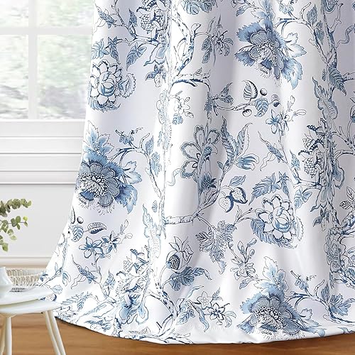 H.VERSAILTEX Blackout Curtains 84 Inch Length 2 Panels Set Floral Print Curtain Drapes for Living Room Thermal Insulated Grommet Window Curtains for Bedroom - Traditional Floral in Storm Blue