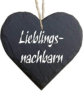 Homeyourself Herz Schieferherz Schiefer Schieferschild 10 x 10 cm Lieblingsnachbarn schwarz Dekoschild Wandschild Schild S...