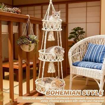 Cat Hammock Bed, 3-layer Kitten Bed Round Cat Tree Tower with Hanging kitten beds for indoor kittens for Playing Climbing and Lounging