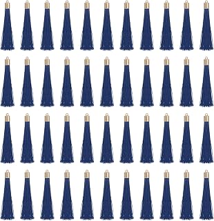 sourcing map 100 borlas marcapáginas con tapa dorada, borlas sedosas de poliéster de 2.4 pulgadas, hechas a mano, borla suave con lazo para llavero, joyería, graduación, manualidades, color azul