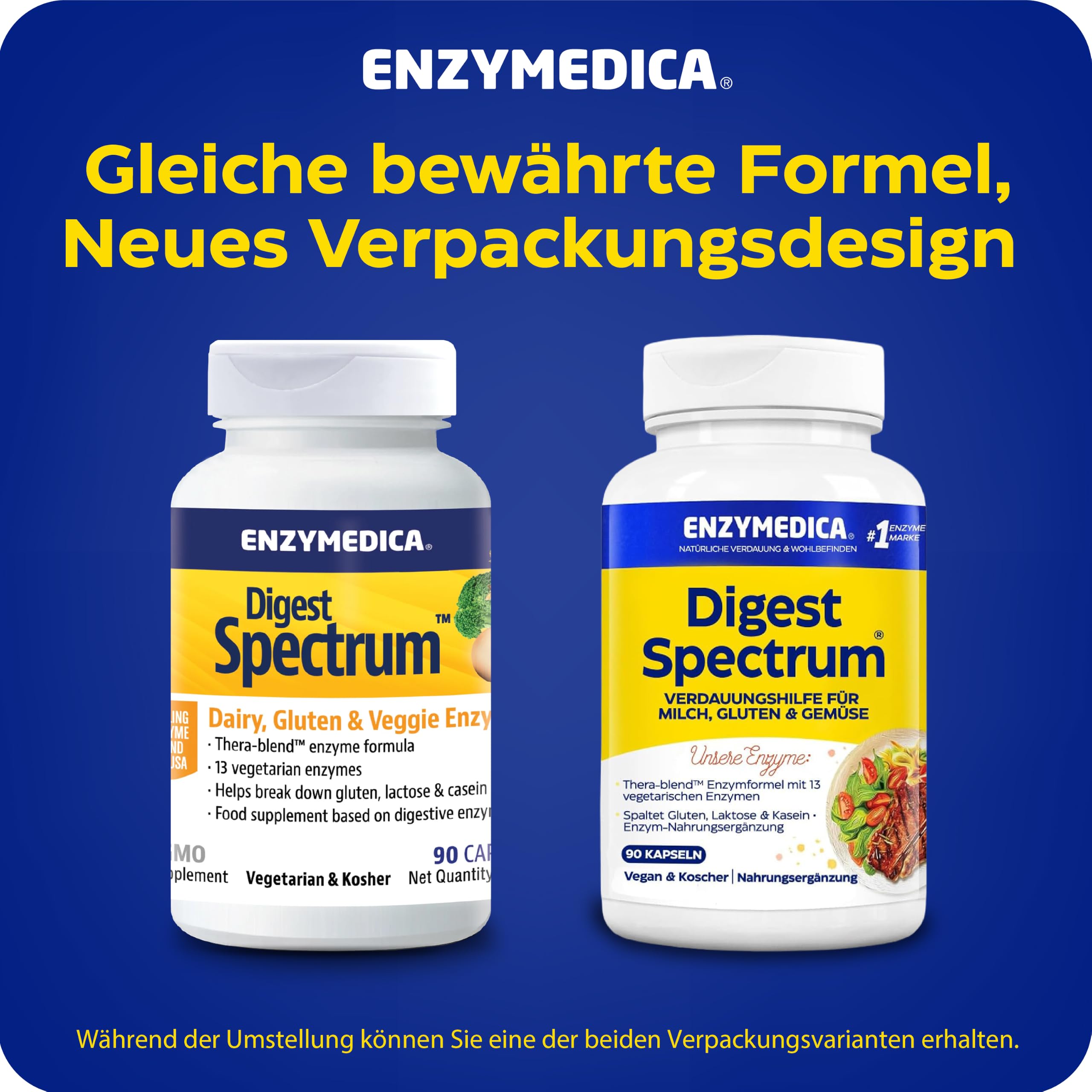 Enzymedica - Digest Spectrum, für eine gesunde Verdauung, angezeigt für mehrere Nahrungsmittelintoleranzen, visiert Gluten, Laktose, Casein und Phenole, vegan, 90 Kapseln