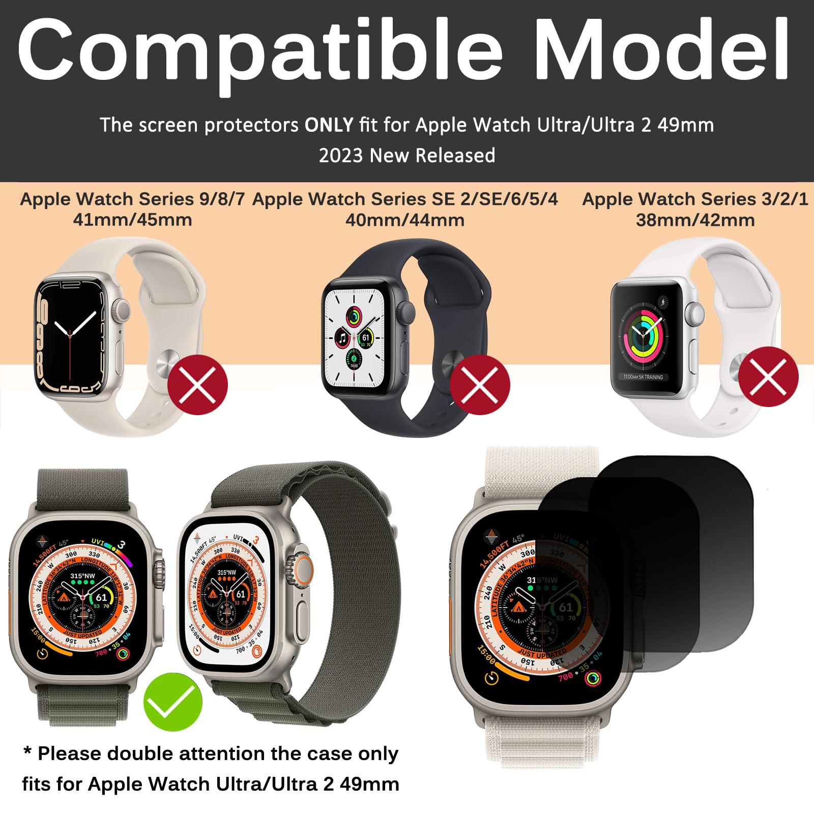 Miimall Privacy Screen Protector for Apple Watch Ultra 3/2/1 49mm - Image 2