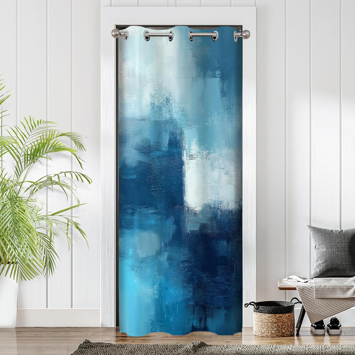 Teal Abstract Door Curtains for Doorways, Turquoise Blue Grey Blackout Grommet Curtain for Closet or Room Divider, Modern Privacy Drapes, 52" W x 79" L