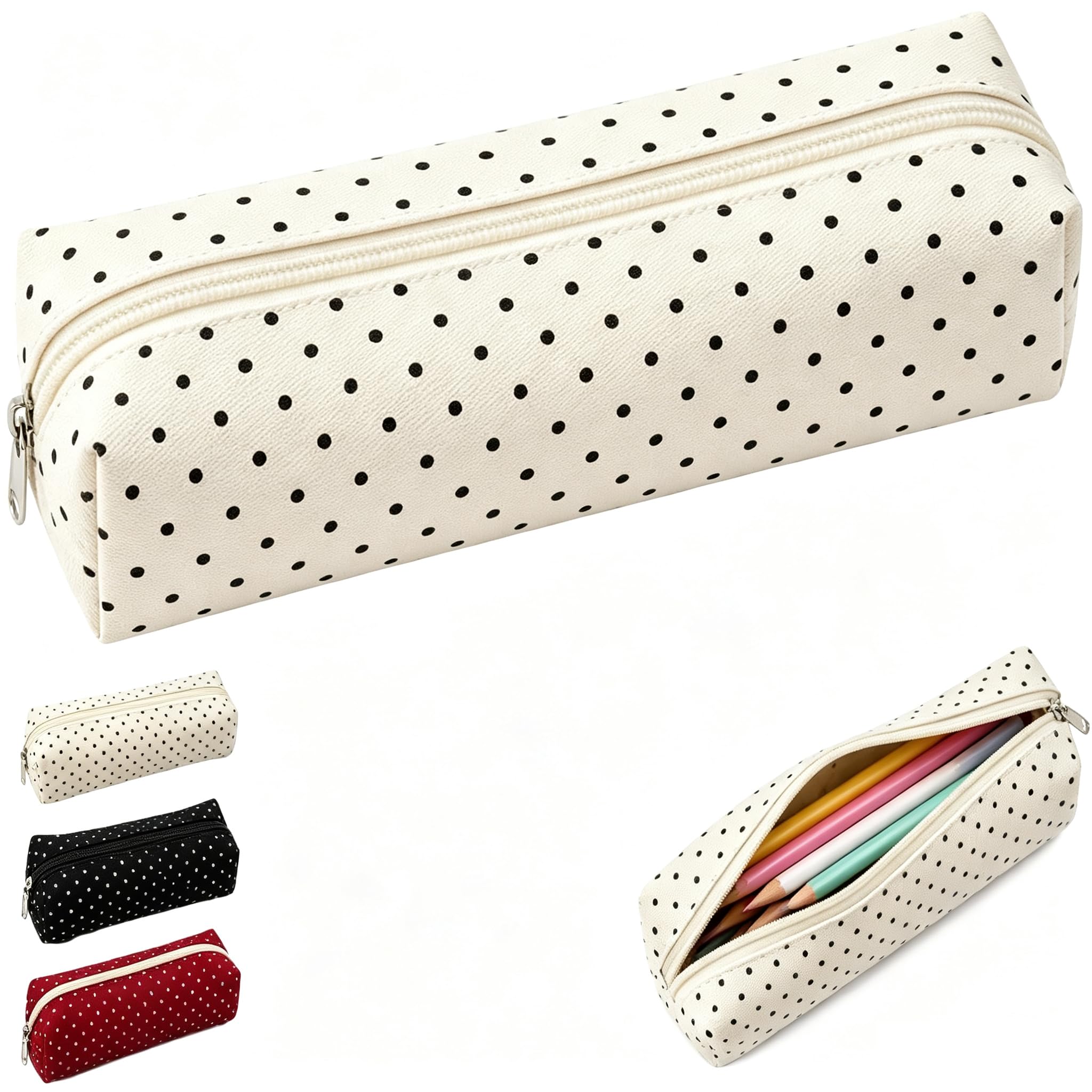 Polka Dot Pencil Case, Cute Black and White Polk Pencil Case for Girls