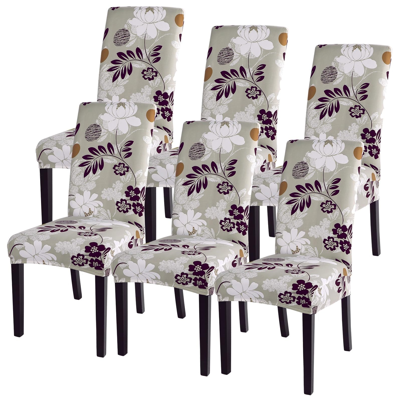 SearchI Dining Room Chair Covers Set of 6, Stretch Printed Floral Parsons Chair Slipcovers Removable Washable Kitchen Chair Protector Cover for Dining Room, Hotel, Ceremony (Flower Pattern8)