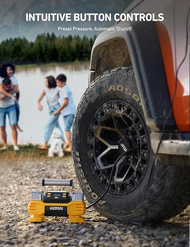 Miniatura 5 de AstroAI Bomba de inflado de neumáticos portátil de alta resistencia de 160 PSI con pantalla, cilindros duales y motores duales, compresor de aire de