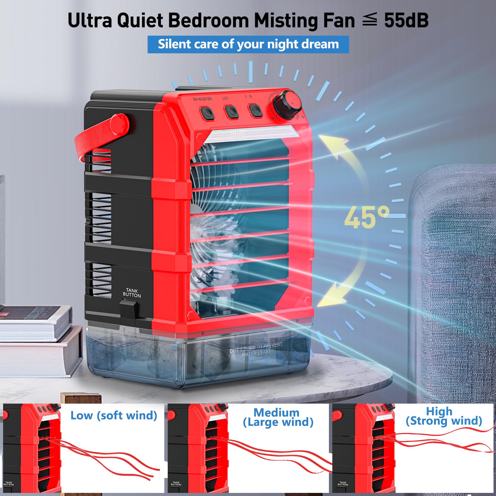Ventilatore nebulizzatore portatile compatibile per batteria milwaukee da 18 V (senza batteria) o alimentato tramite USB, ventola di raffreddamento per camera da letto con 7 luci, timer 8H, serbatoio