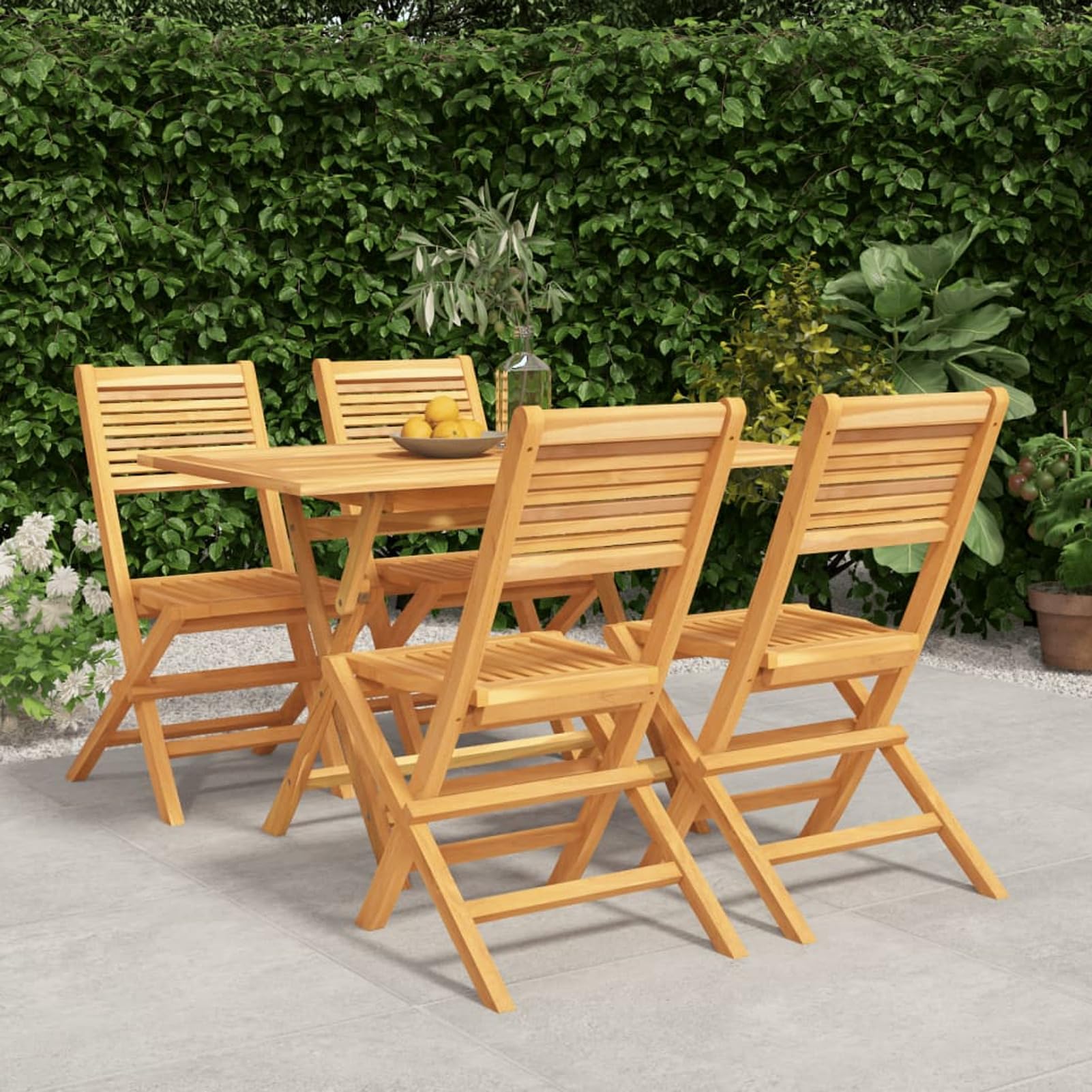Gecheer Muebles de Comedor de jardín,Comedor de Jardin Exterior,Comedor de Jardin,Juego de Comedor para jardín 5 Piezas Madera Maciza de Teca,Sin reposabrazos 4##