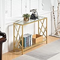 Vista 4 de SICOTAS Mesas de consola para entrada, cristal dorado con almacenamiento, 41 pulgadas de largo, juego de 2 mesas de entrada para sala de estar