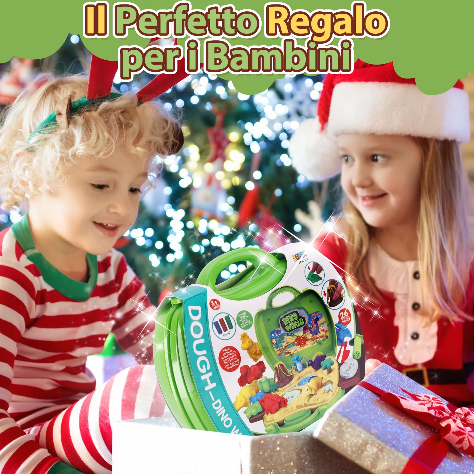 VBACALA Set di Plastilina per Bambini-con Plastilina per Dinosauri Stampini e Utensili per Modellare,Kit per Creare Forme di Dinosauri,Giocattolo Educativo per Bambini e Bambine 3 4 5 6+ Anni