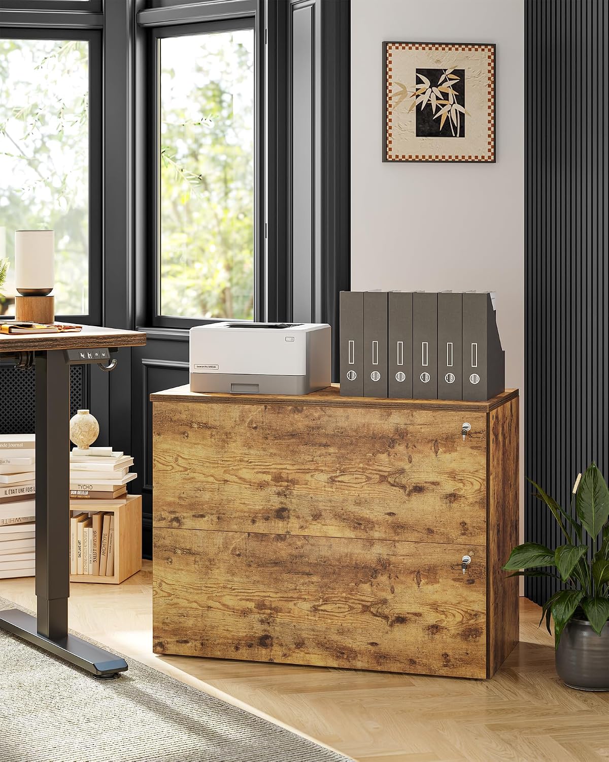 TIQLAB 2 Drawer Mobile File Cabinet, Lateral Filing Cabinet Home Office for Legal, Letter, A4 Size, Under Desk Lateral File Cabinet, Rustic Brown