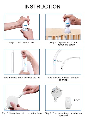 Miniatura 5 de AFUNTA Móvil de bebé de 23 pulgadas para cuna, brazo móvil giratorio ajustable con caja de música, móvil de cuna para decoración de guardería de bebé