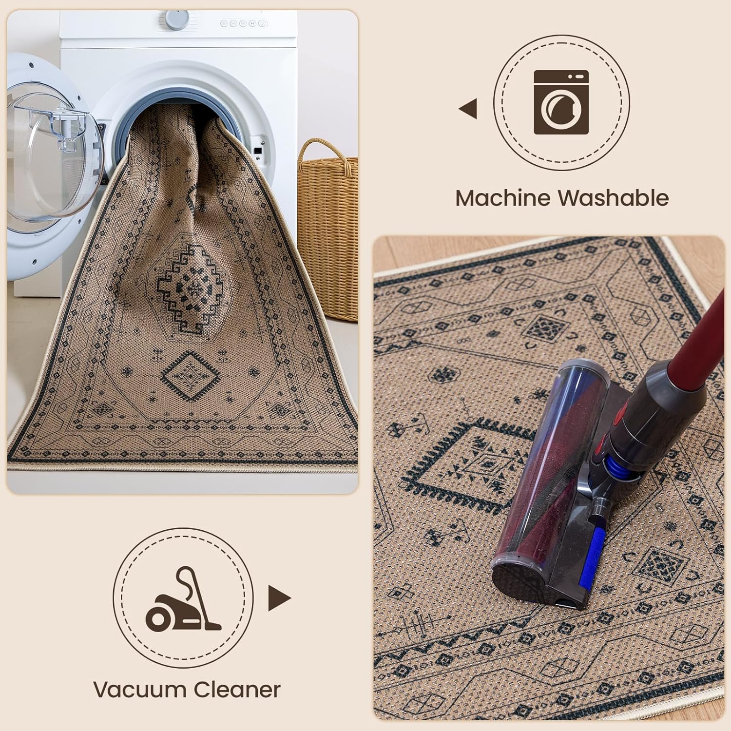 3x5 Washable Non Slip Faux Jute Rug, Durable Boho Hallway Runner Rug, Non Shedding Low Pile Indoor Outdoor for Patio, Entryway, Porch, Garden, Rustic Farmhouse Kitchen Rug