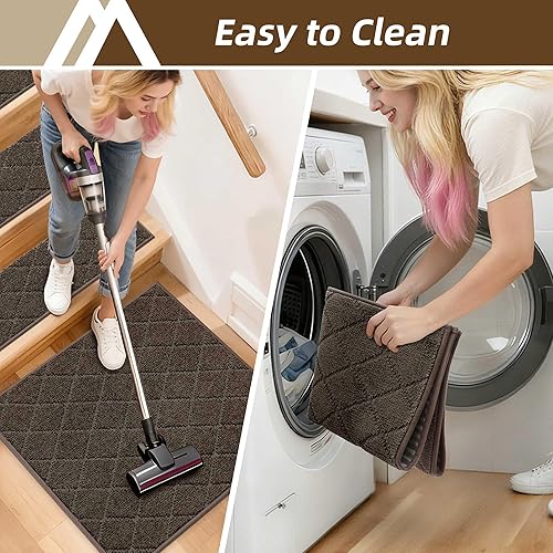 Vista 140 de COSY HOMEER - Alfombra antideslizante de 28 x 9 pulgadas, uso interior en peldaños de madera, alfombras para niños y perros, 100 % poliéster, base