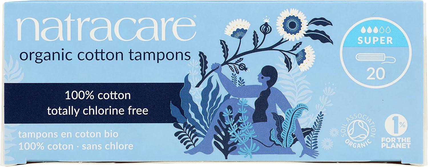Natracare Non-Applicator 100% Organic Cotton Tampons, Super, Totally Chlorine Free, Biodegradable and Compostable (12 Pack, 240 Tampons Total)