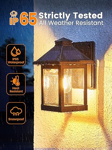 Miniatura 2 de LUHLEE Luces solares para porche al aire libre, paquete de 2 luces solares de pared con sensor de movimiento con 3 modos de iluminación, aplique de