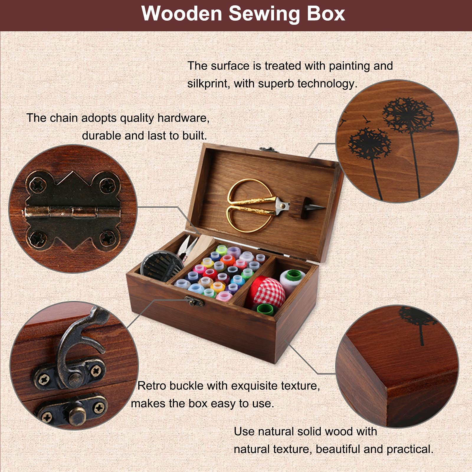 Kit De Couture En Bois Vintage - Plus De 100 Accessoires Pour Réparations Urgentes