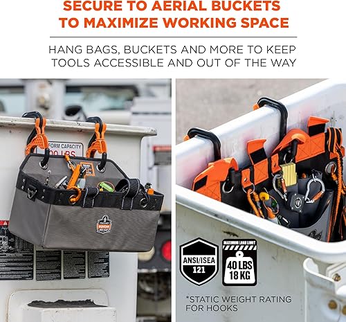 Miniatura 2 de Ergodyne Squids 3178 - Gancho para cubeta aérea de bloqueo con punto de anclaje, 2 pulgadas (2.0 in), color negro y naranja