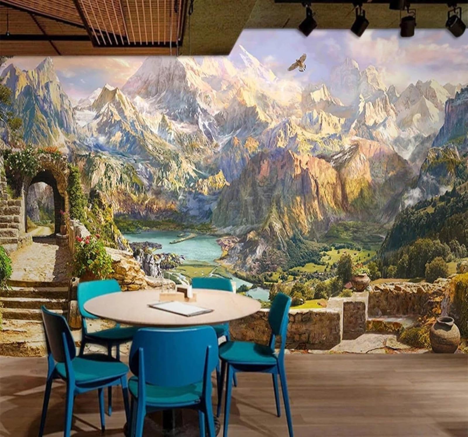 Xlming 300Cm×210Cm(B×H) Three Dimensional Magnificent Mountains And Rivers Eagles Scenery 3D Wallpaper Luxury Home Dining Decor Paste Sofa Living Room The Wall For Bedroom Mural-300Cm×210Cm