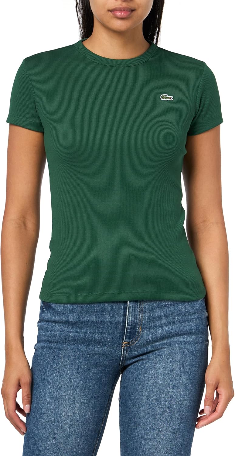 Lacoste Womens Slim Fit Ribbed Cotton T-Shirt
