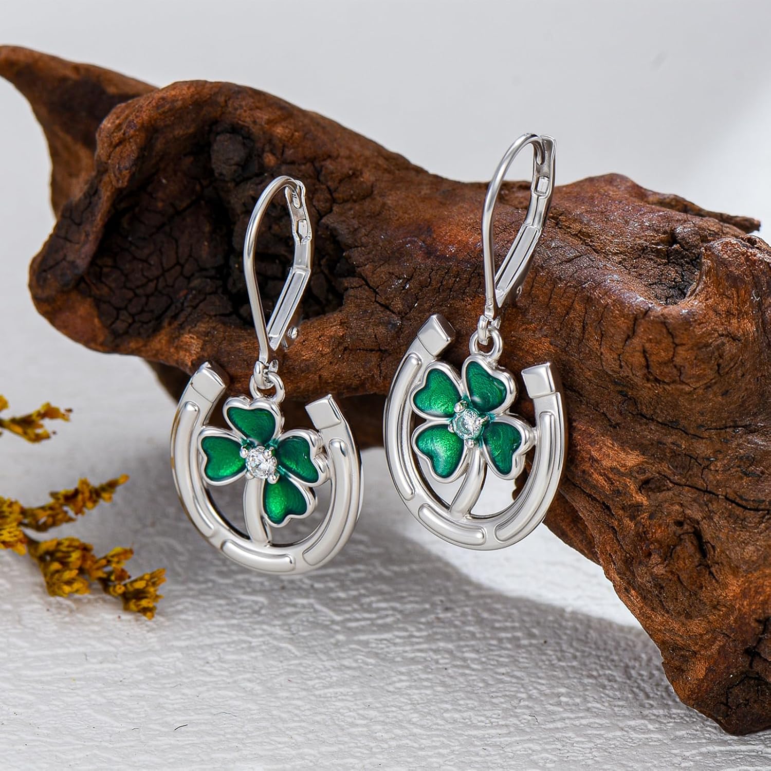 Four Leaf Clover Earrings for Women 925 Sterling Sliver Green Shamrock Dangle Earrings Leverback Irish Jewelry St Patricks Day Gifts for Women Girlfriend