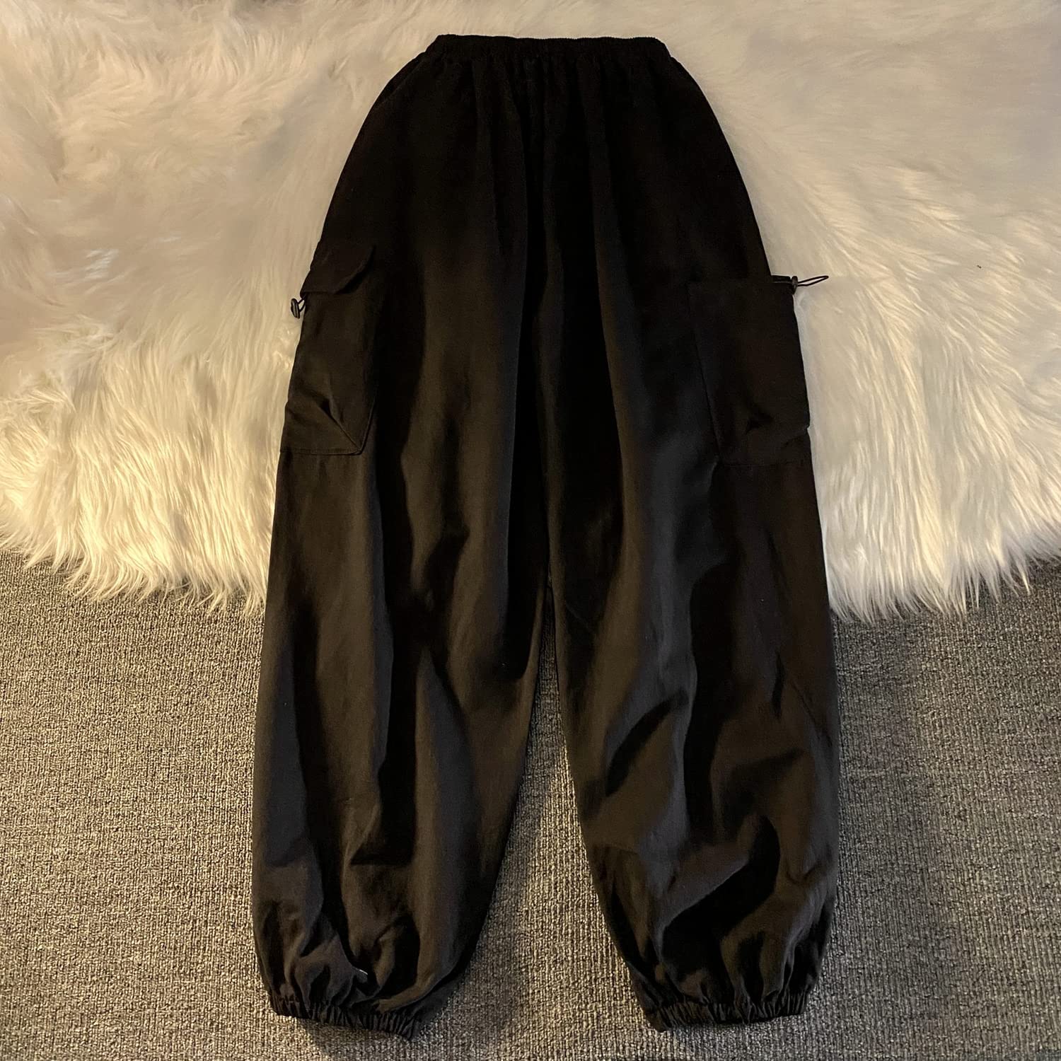 Skateboard Frog Pantalon Cargo Femme Noir Large Baggy y2k Rétro Américain | cargo pants femme gothique harajuku taille élastique cordon détendu bas resserré grande poche latérale hip hop streetwear