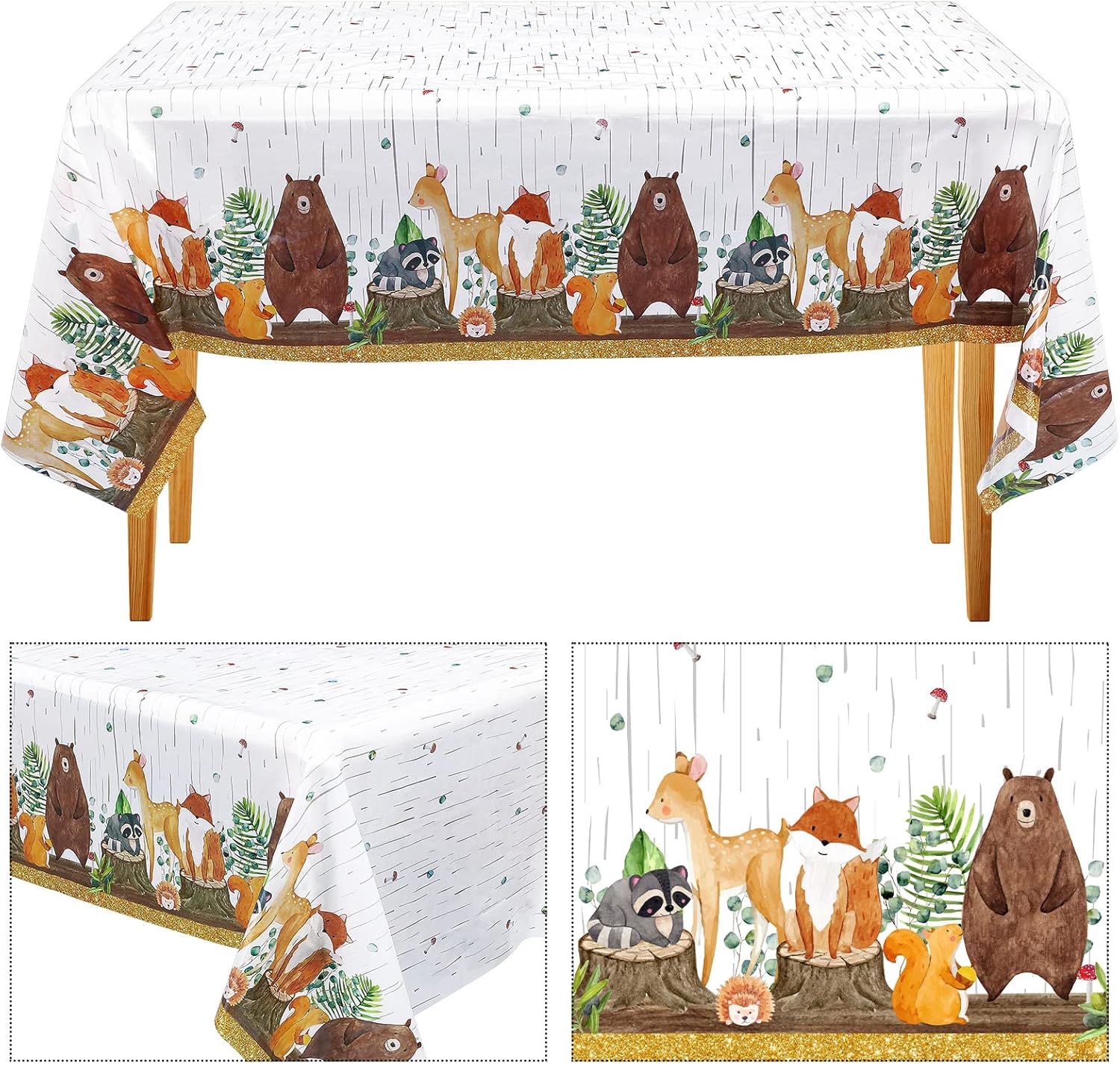 Dianelhall 3 Pcs Woodland Tablecloth, Woodland Animals Baby Shower Decorations Forest Animals Table Covers for Baby Shower Table Cloth (Boy)