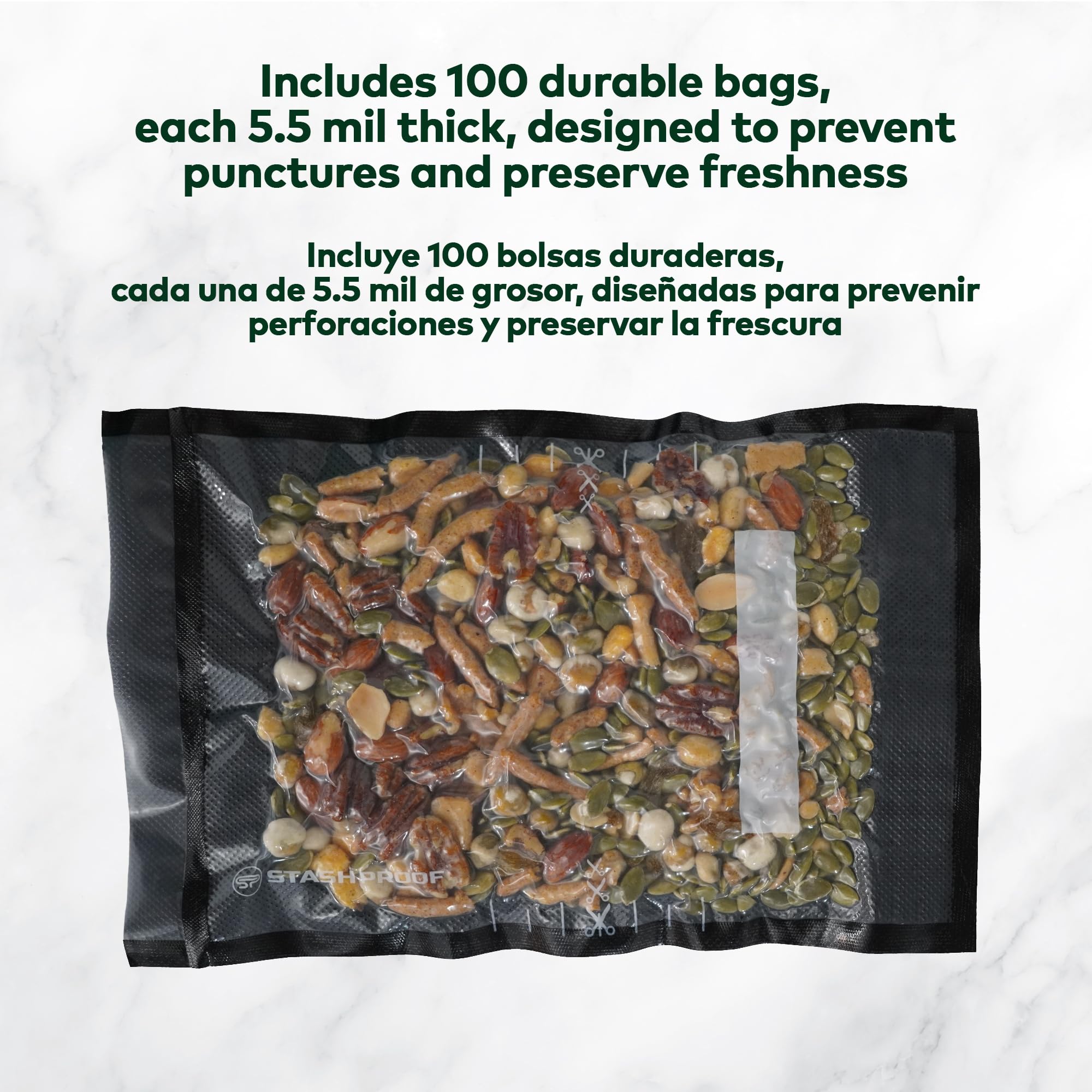 Bolsas de sellado al vacío de 8 x 12 pulgadas (100 unidades) 5.5 mil (negro y transparente), sin BPA, de grado comercial, ahorro de alimentos para almacenamiento, al vacío y bolsa