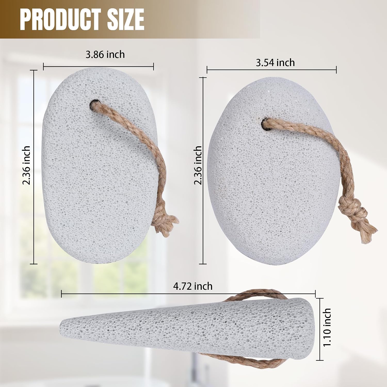 DEBETOOL Foot Pumice Stone for Feet Dead Skin Removal - 3-Pack Natural Volcanic Pumice Stone Set (Round, Oval, Cone) with Hanging Rope, Hard Skin & Callus Remover for Heels, Toes