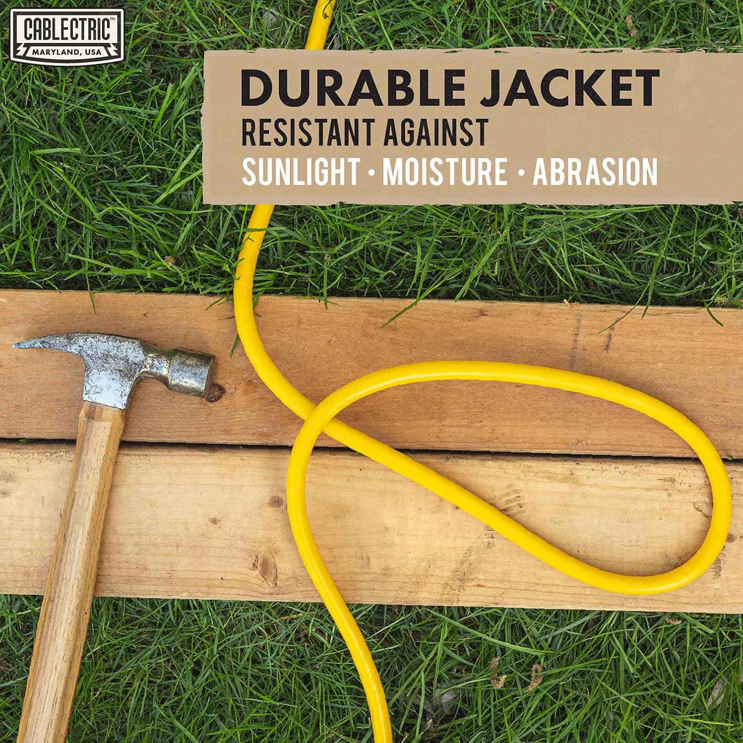 25 Ft Outdoor Extension Cord with 3 Power Outlets - 15 Amp 12/3 SJTW Heavy Duty 12 Gauge Lighted Yellow Electrical Cable with 3 Prong Grounded Plug